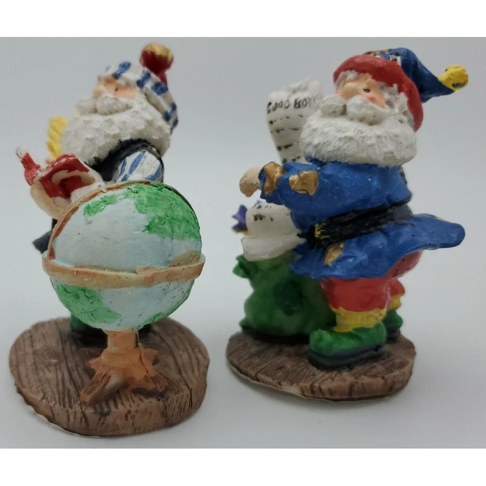 Vtg 1996 Handpainted Hermitage Pottery Santa Claus Set of 2 Blue List Globe 3.5
